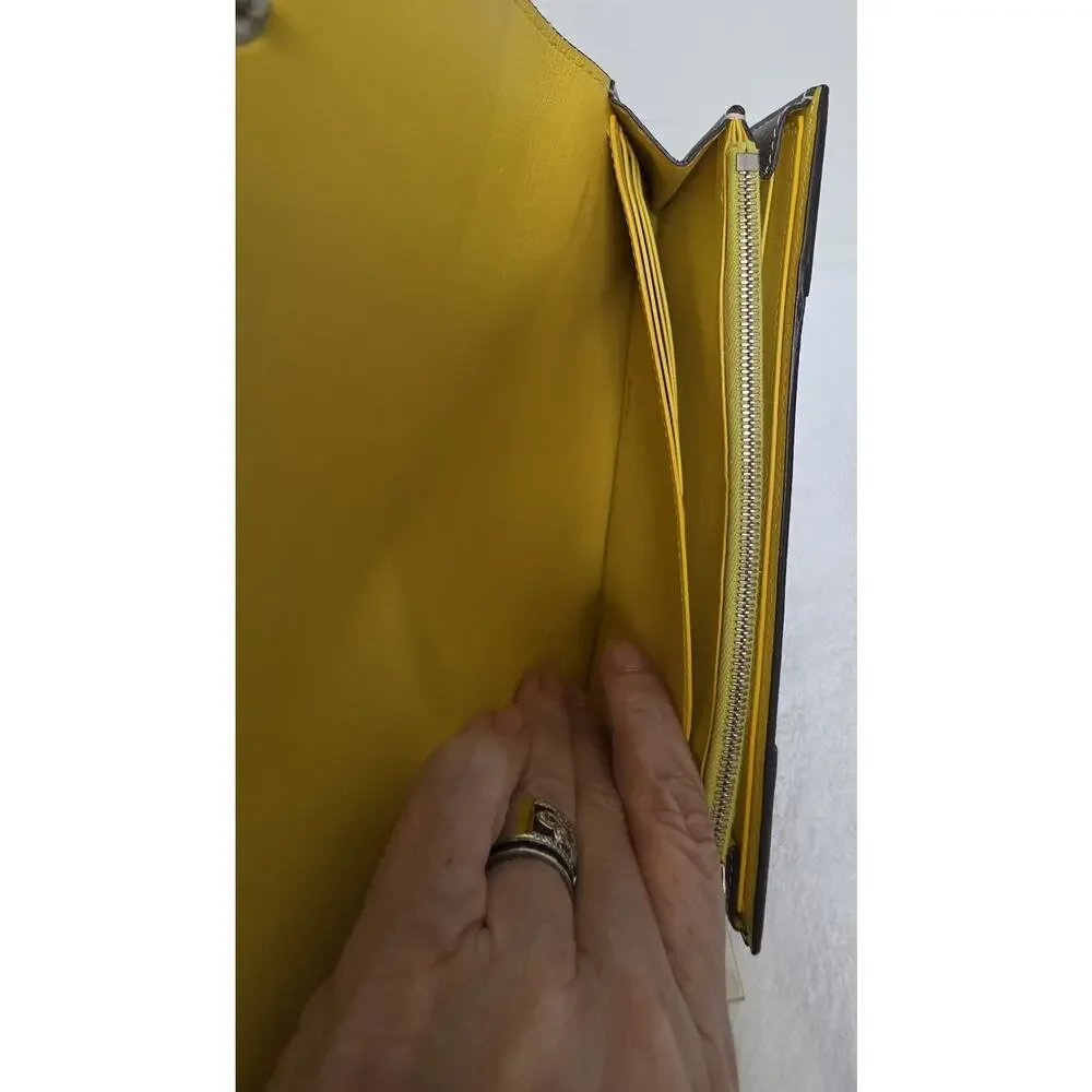 CELINE Women’s Long Snap Wallet, Yellow Interior, Zip Coin, Cards w/COA